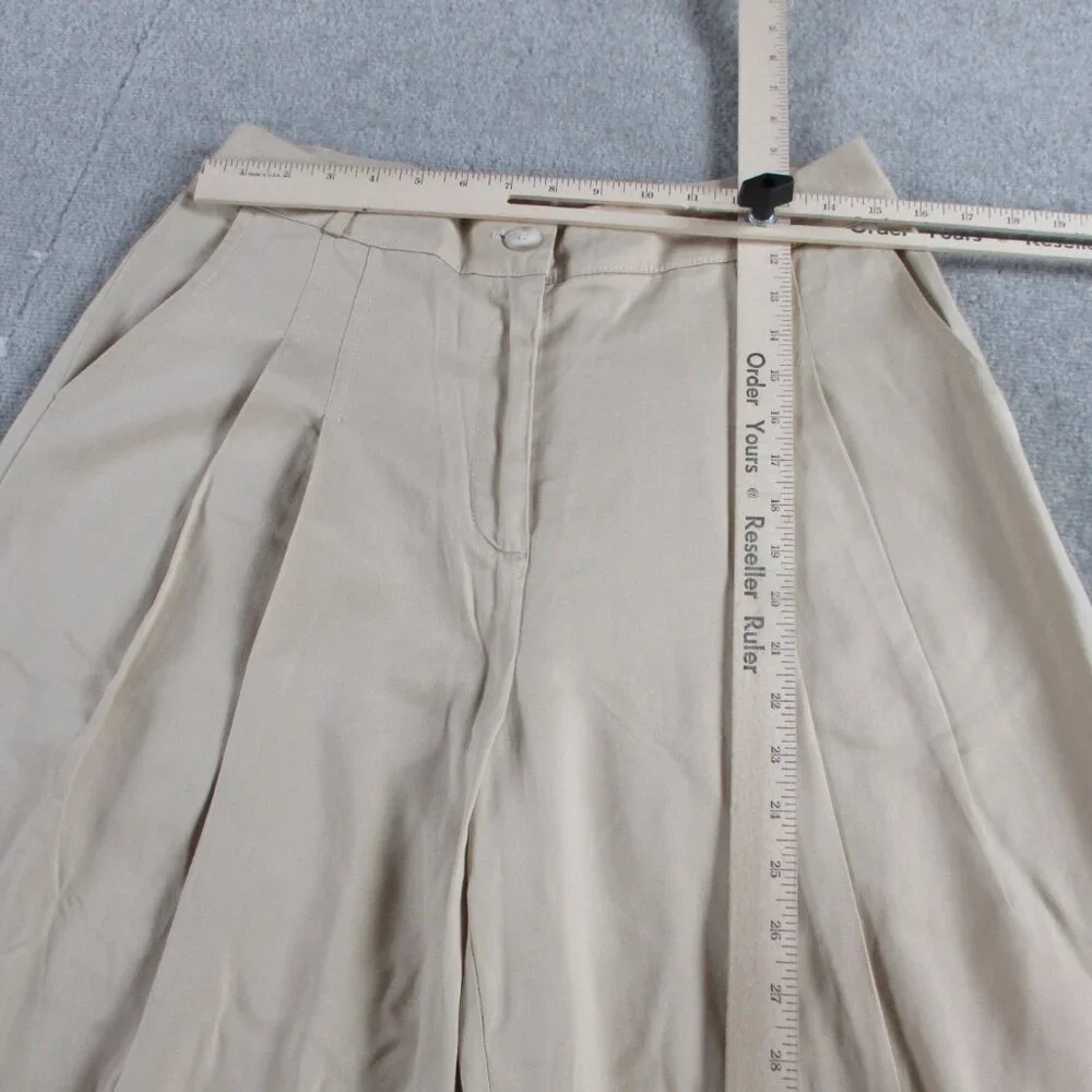 Amadi Wide Leg Pants Womens Medium Khaki Beige Tencel Blend Pleated High Waisted - Picture 5 of 12